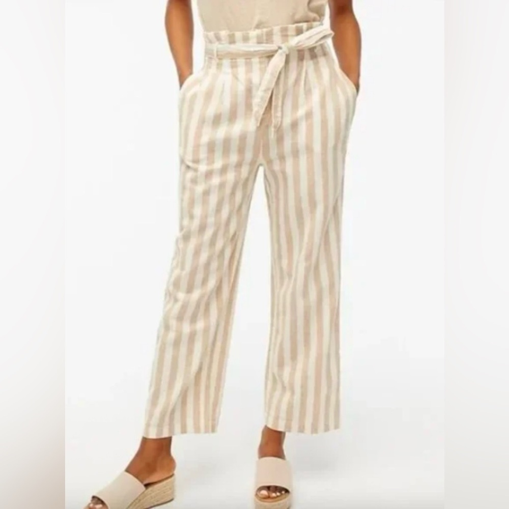 J Crew Women’s Linen Blend Paper Bag Striped Pants 6